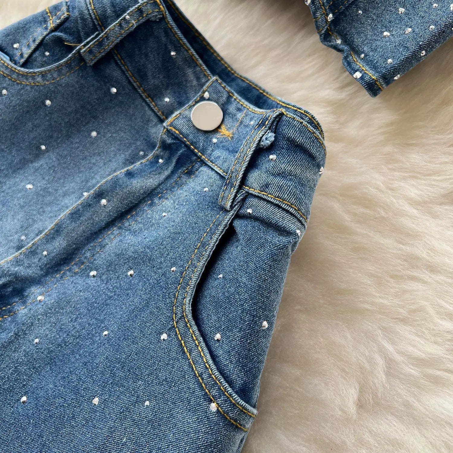 MarieKumax Denim Pant Set Women Two Piece Sets Sexy Matching Sets Sleeveless Short Tops Long Flare Pants High Waist Slim Hot Diamond