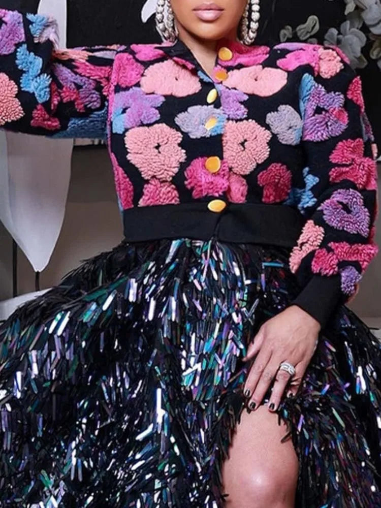 MarieKumax Fashion Plush Jacquard Long Sleeve O Neck Jacket Women's Coat Autumn Winter New Casual Loose Sports Jacket Cardigan Coat Female