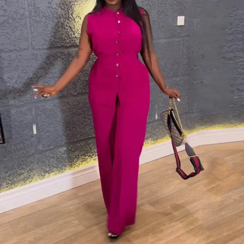 MarieKumax Rose Shirt Top & Cuffed Pants Set Women Wide Leg Pant Sets Two Piece Set Loose O Neck High Waist Elegant Trousers Suits Y2k