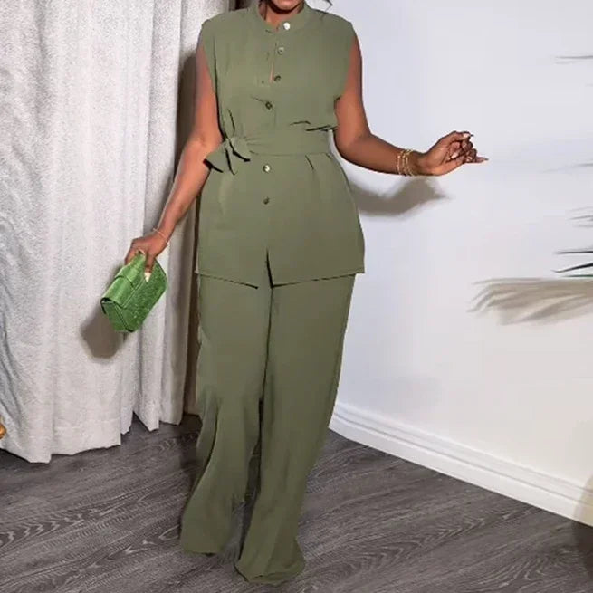 MarieKumax Rose Shirt Top & Cuffed Pants Set Women Wide Leg Pant Sets Two Piece Set Loose O Neck High Waist Elegant Trousers Suits Y2k