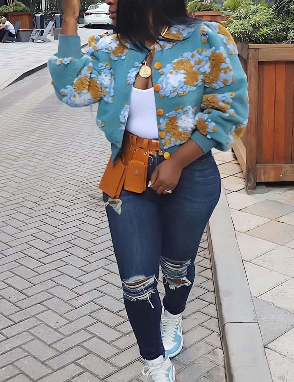 MarieKumax Fashion Plush Jacquard Long Sleeve O Neck Jacket Women's Coat Autumn Winter New Casual Loose Sports Jacket Cardigan Coat Female