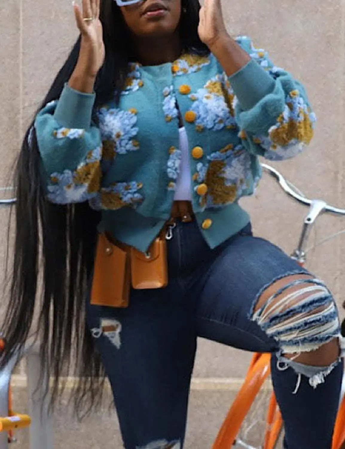 MarieKumax Fashion Plush Jacquard Long Sleeve O Neck Jacket Women's Coat Autumn Winter New Casual Loose Sports Jacket Cardigan Coat Female