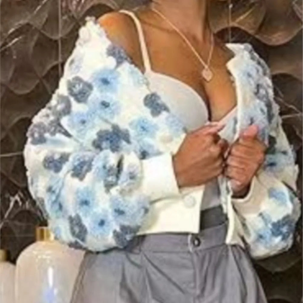 MarieKumax Fashion Plush Jacquard Long Sleeve O Neck Jacket Women's Coat Autumn Winter New Casual Loose Sports Jacket Cardigan Coat Female