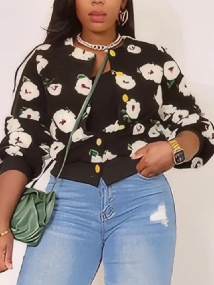 MarieKumax Fashion Plush Jacquard Long Sleeve O Neck Jacket Women's Coat Autumn Winter New Casual Loose Sports Jacket Cardigan Coat Female