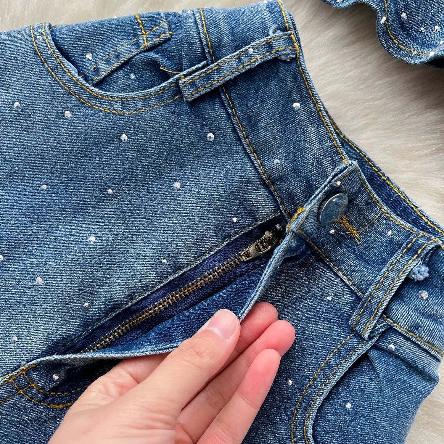 MarieKumax Denim Pant Set Women Two Piece Sets Sexy Matching Sets Sleeveless Short Tops Long Flare Pants High Waist Slim Hot Diamond