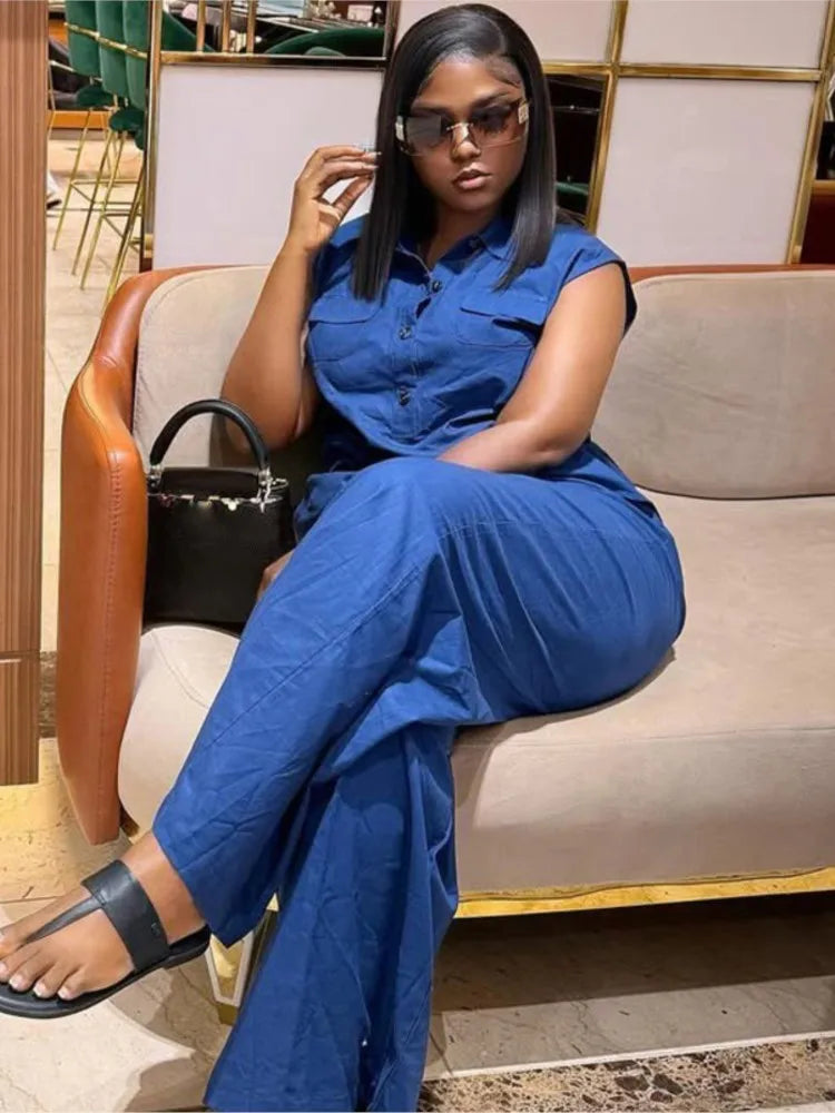 MarieKumax 2025 Summer Large Size 2 Piece Set Women Fashion Elegant Commuting Sleeveless Vests And Wide Leg Pants Color Solid Pant Sets