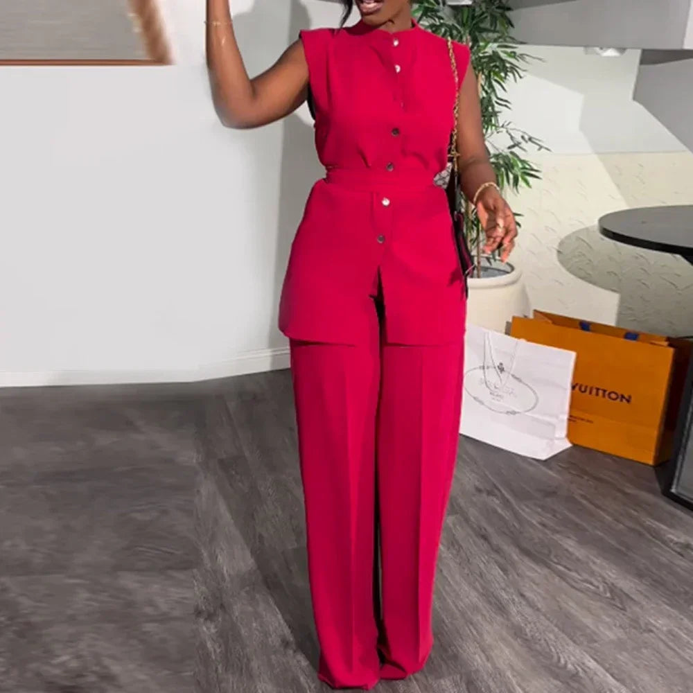 MarieKumax Rose Shirt Top & Cuffed Pants Set Women Wide Leg Pant Sets Two Piece Set Loose O Neck High Waist Elegant Trousers Suits Y2k