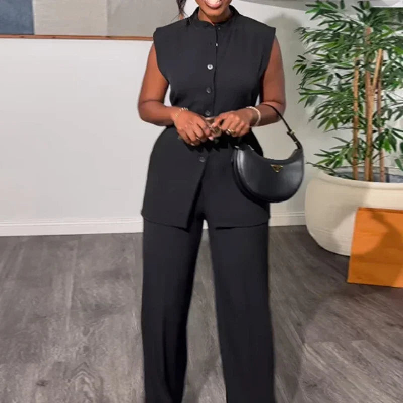 MarieKumax Rose Shirt Top & Cuffed Pants Set Women Wide Leg Pant Sets Two Piece Set Loose O Neck High Waist Elegant Trousers Suits Y2k