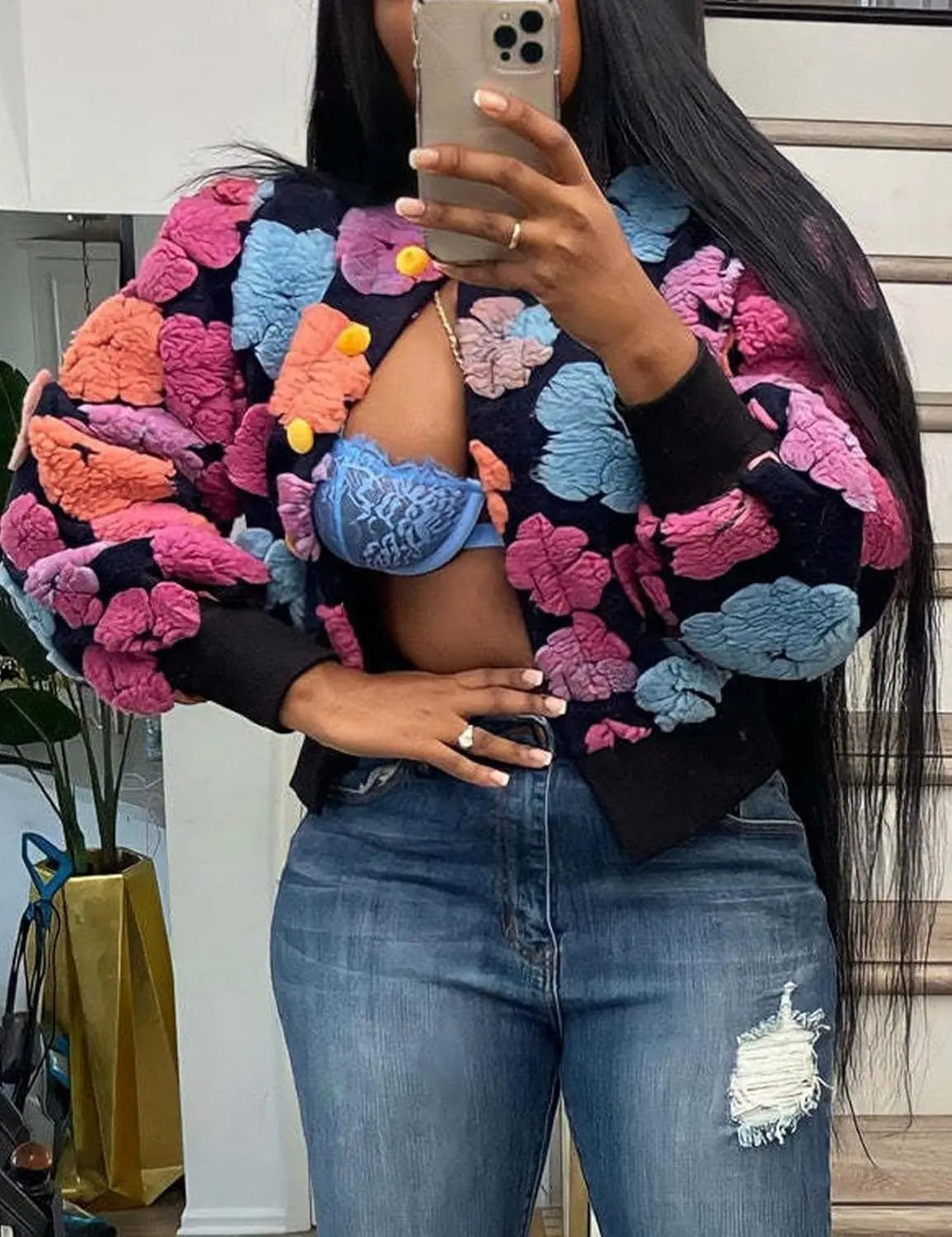 MarieKumax Fashion Plush Jacquard Long Sleeve O Neck Jacket Women's Coat Autumn Winter New Casual Loose Sports Jacket Cardigan Coat Female