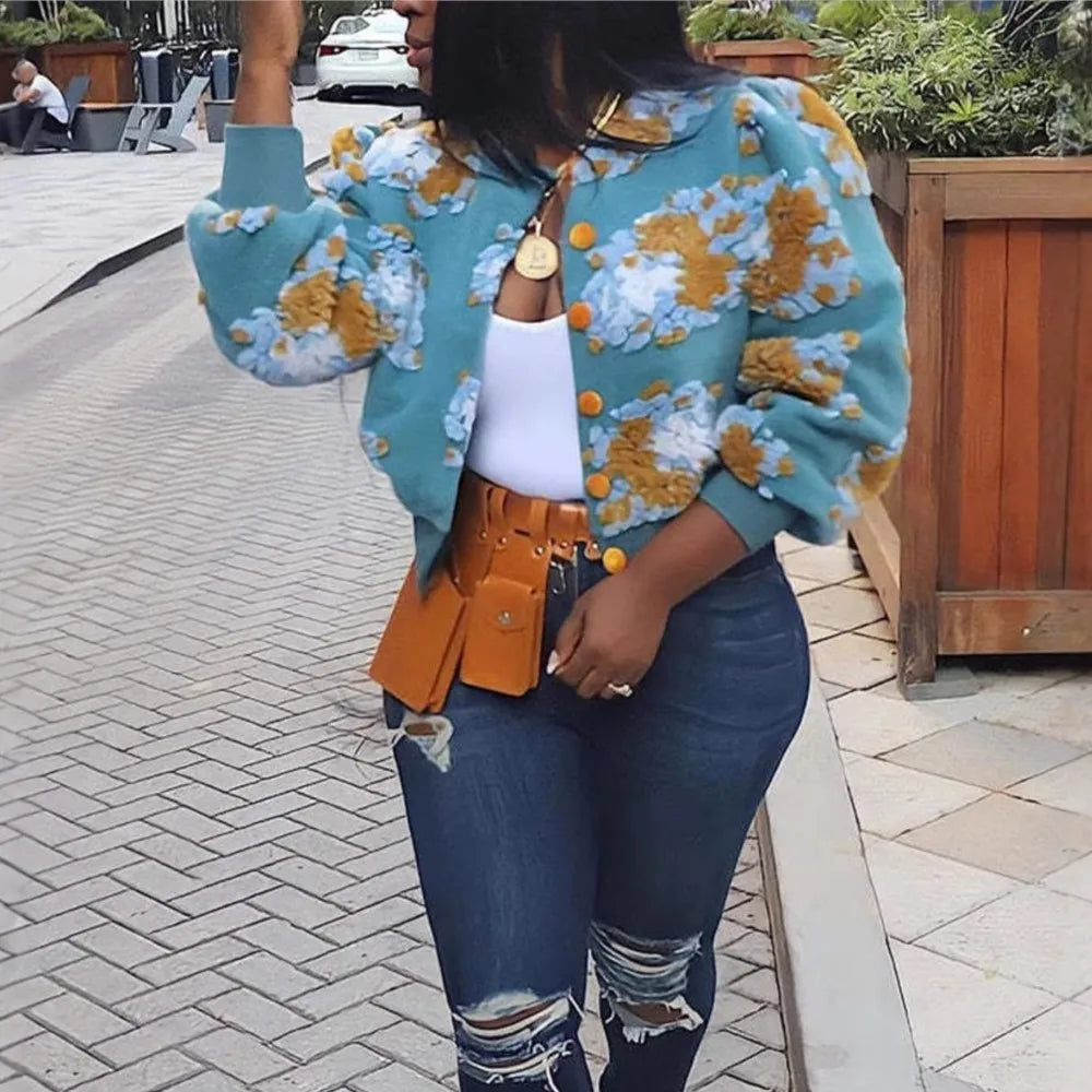 MarieKumax Fashion Plush Jacquard Long Sleeve O Neck Jacket Women's Coat Autumn Winter New Casual Loose Sports Jacket Cardigan Coat Female