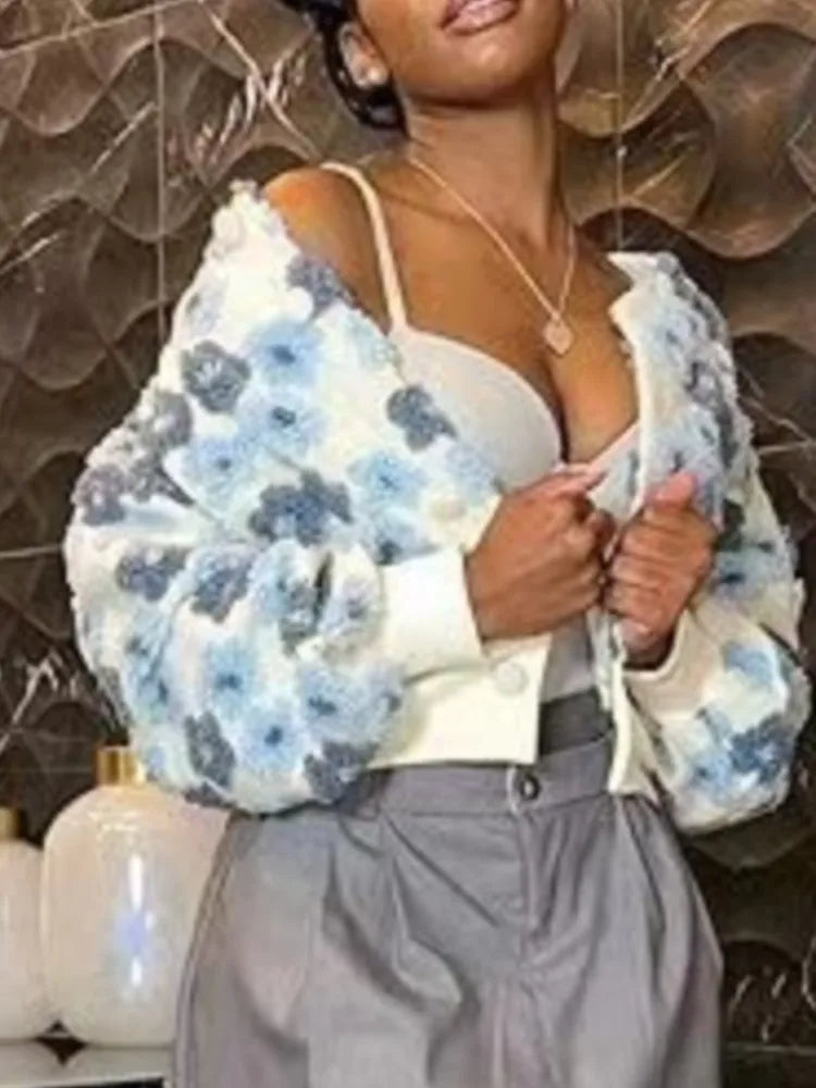 MarieKumax Fashion Plush Jacquard Long Sleeve O Neck Jacket Women's Coat Autumn Winter New Casual Loose Sports Jacket Cardigan Coat Female