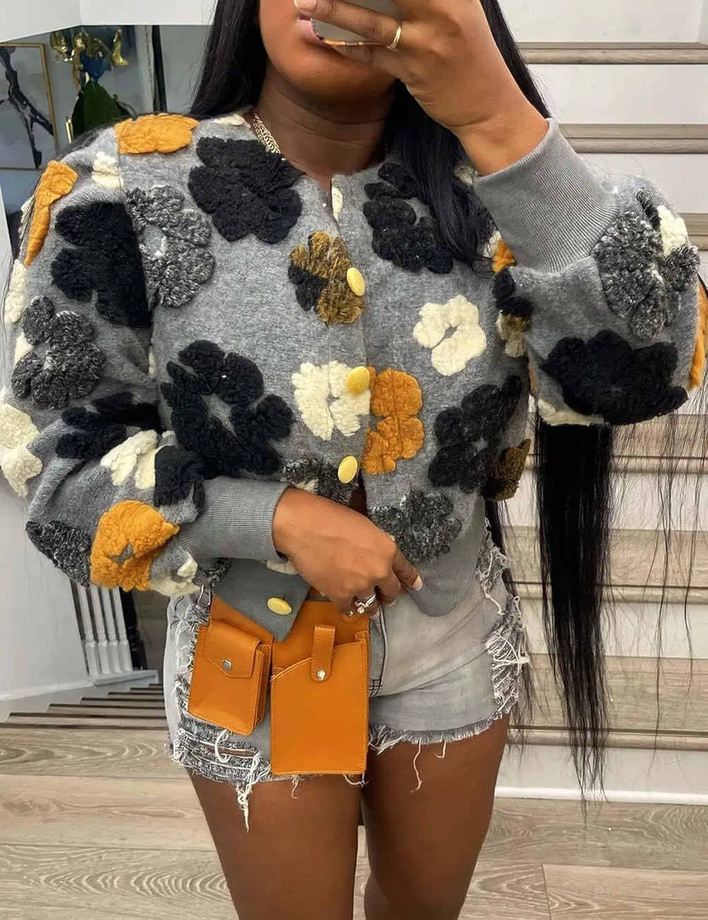 MarieKumax Fashion Plush Jacquard Long Sleeve O Neck Jacket Women's Coat Autumn Winter New Casual Loose Sports Jacket Cardigan Coat Female