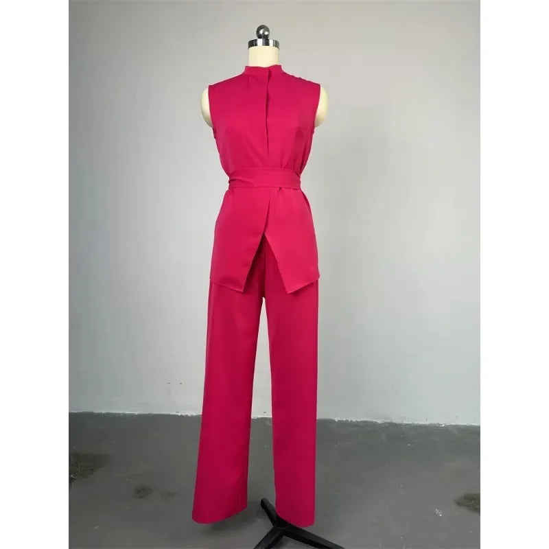 MarieKumax Rose Shirt Top & Cuffed Pants Set Women Wide Leg Pant Sets Two Piece Set Loose O Neck High Waist Elegant Trousers Suits Y2k