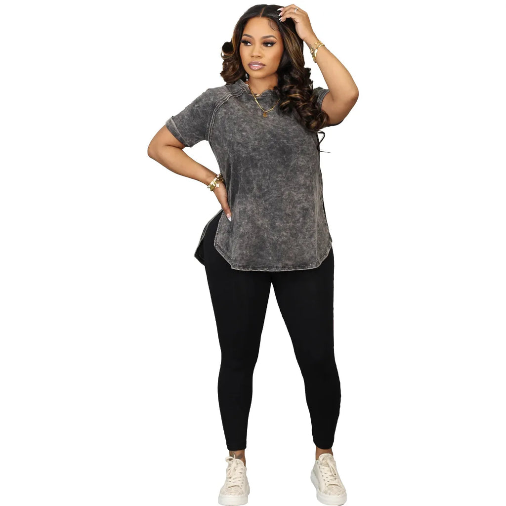 MarieKumax 2 Piece Set Clothes For Women Spring Summer Casual Short Sleeve O-neck Polyester Top Long Pant Matching Sets Dashiki Outfits