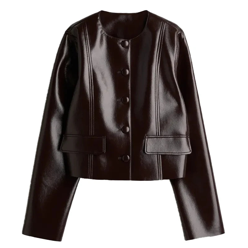 MarieKumax Street Leather Mini Skirt Sets For Women Long Sleeve Bike Jacket Hip Package A-line Skirt Suits 2025 Spring Motorcycle Outfits